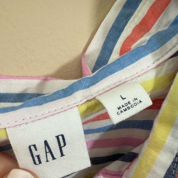Gap button down stripe 100% cotton bright poplin shirt size L - Picture 5 of 7